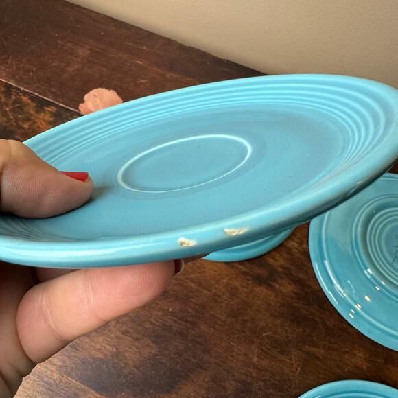 Set of 4 Fiesta Fiestaware Original Vintage 1937-1969 Turquoise Saucer Plates - Picture 9 of 9